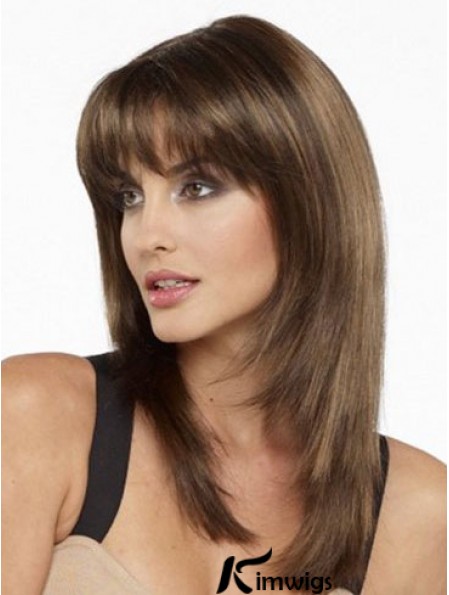 Best Real Silky Straight Real Hair With Bangs Capless Shoulder Length