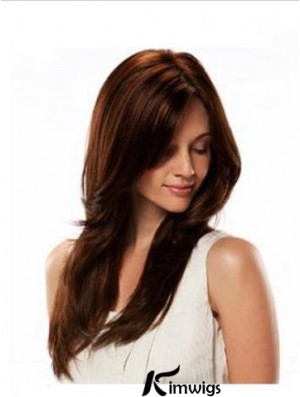 Real Hair Wigs Lace Front  Wig Long Length Straight Style Auburn Color
