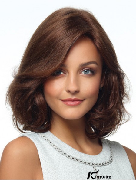 Curly Real Hair Wigs With Monofilament Layered Cut Brown Color