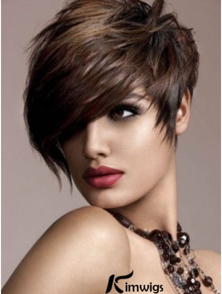 Real Hair Brown Wig Straight Style Short Length Boycuts