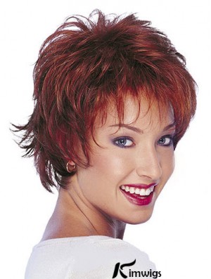 Real Hair Natural Wavy Wigs With Capless Short Length Red Color