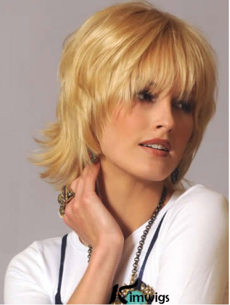 Real Hair Wavy Wigs Blonde Color Wavy Style With Capless
