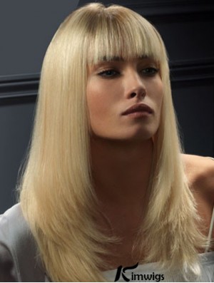 Lace Front Wigs Real Hair Straight Style Blonde Color With Bangs