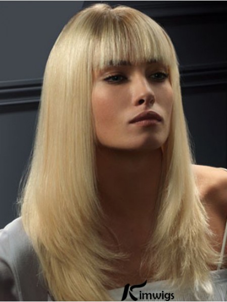 Lace Front Wigs Real Hair Straight Style Blonde Color With Bangs