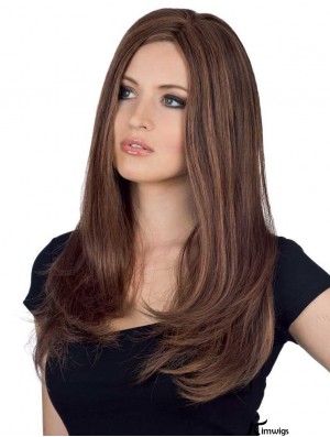 Natural Real Hair Straight Feminine Wig With Monofilament Long Lengh