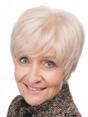 Short Hair Wigs For Older Women With Lace Front Grey Cut