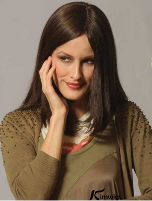 Straight Hair Real Wigs Long Length Straight Style Brown Color