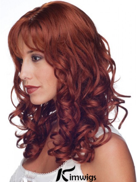 16 inch Red Remy Real Curly Long With Bangs Monofilament Wig Sale UK