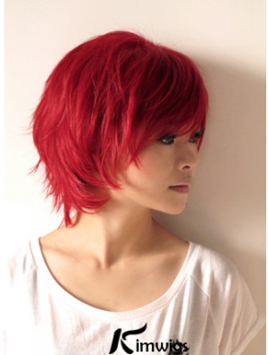 Wavy Wigs In Real Hair Wavy Style Short Length Red Color