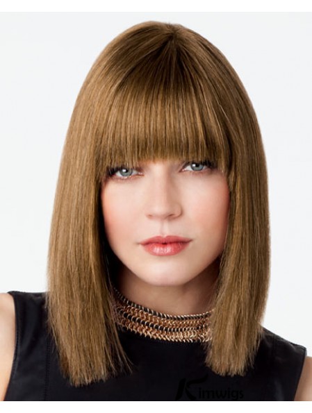 Bob Wig With Fringe Remy Real Lace Front Brown Color