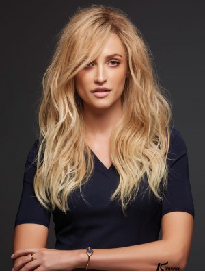 Remy Real 100% Hand Tied Blonde Wavy Real Hair Monofilament Topper