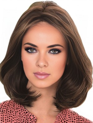 Real Hair Wig Brown With Lace Front Shoulder Length Brown Color