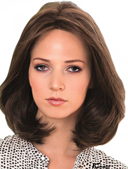 Real Hair Wig Brown With Lace Front Shoulder Length Brown Color