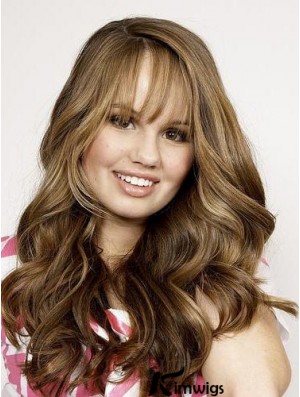 Full Head Real Hair Brown With Bangs Wavy Style