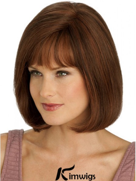 Short Bob Wigs Real Hair Chin Length Monofilament Straight Style