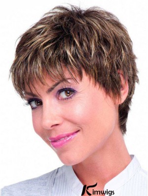 Human Hair Monofilament Topper Brown Color Straight Style Boycuts