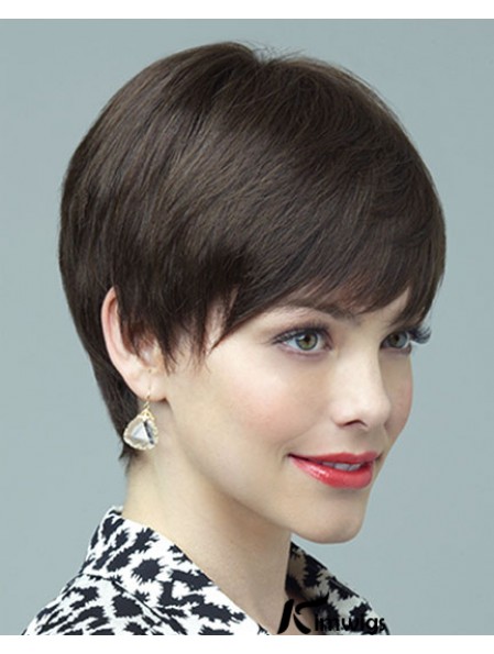 Real Wig 100% Hand Tied Layered Cut Short Length Brown Color