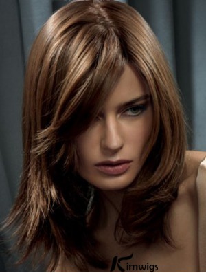 Long Brown Wavy Real Hair Wig With Capless Straight Style