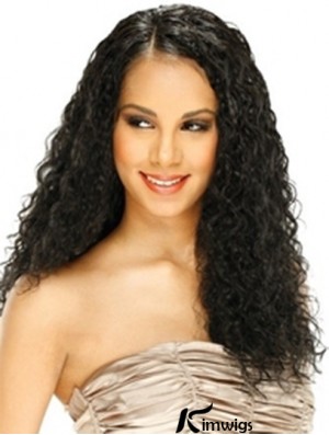 Human Hair Lace Front Wig Curly Style Long Length Black Color