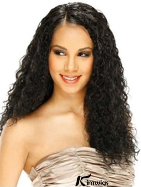Real Hair Lace Front Wig Curly Style Long Length Black Color