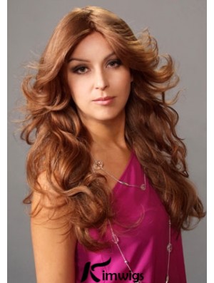 Layered Suitable Wavy Auburn Long Real Hair Lace Front Wigs