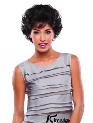 Short Curly Real Hair Lace Wigs Brown Color Classic Cut