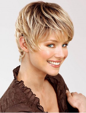 Blonde Wig True 100% Hand Tied Short Length Straight Style