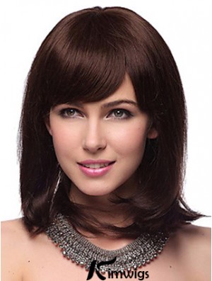 Auburn Synthetic Wig With Bangs Capless Shoulder Length Auburn Color