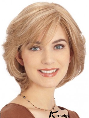 Real Hair Lace Front Monofilament Top Wigs Blonde Color Chin Length