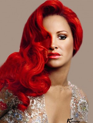 Red Wig Real Hair With Capless Wavy Style Long Length