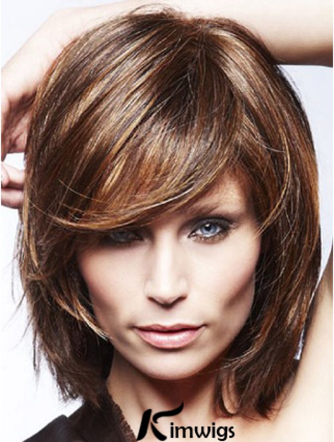 Lace Front Wigs With Bangs Brown Color Shoulder Length