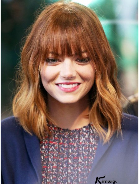 Lace Front Emma Stone Wigs Real Hair UK With Bangs Wavy Style Cropped Color
