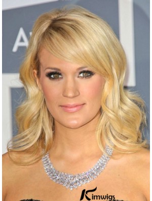 100% Hand Tied Blonde Shoulder Wavy With Bangs Cheap Monofibre Carrie Underwood Wigs