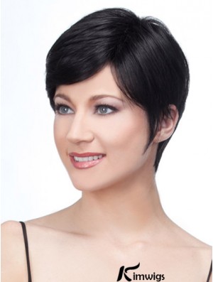 Lace Front Layered Short Straight Black Real Hair Wigs UK