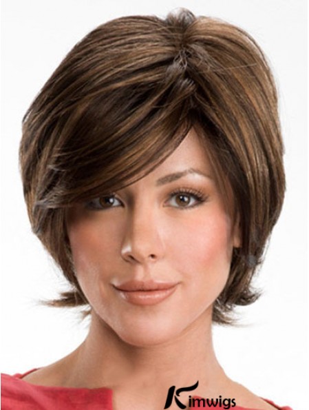 Dark Brown Layerd Cut Ladies Synthetic Wigs With Capless Wavy Style