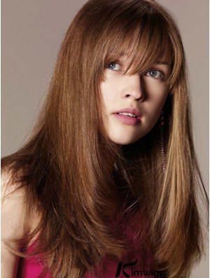 Synthetic Wig With Bangs Long Length Straight Style Auburn Color