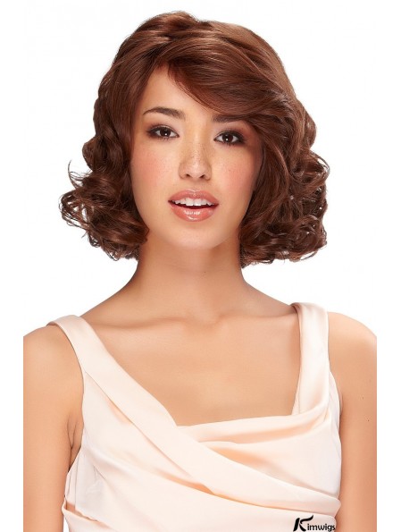 Real Hair Wigs Classic Bobs Auburn Color Chin Length Wavy Style