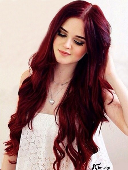 Charming Deep Red Hair Color Long Real Hair Wavy Lace Front Wigs