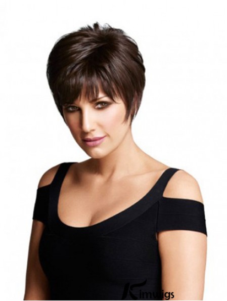 Monofilament Real Hair Wigs UK Layered Cut Short Length Straight Style