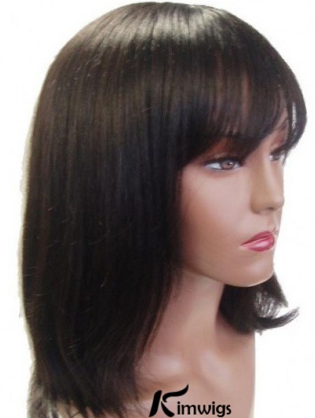 Capless Straight With Bangs Shoulder Length 14 inch Ideal Real Hair Wigs