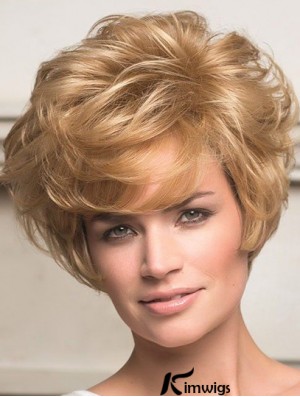 Real Hair Front Lace Wigs Short Length Wavy Style Layered Cut