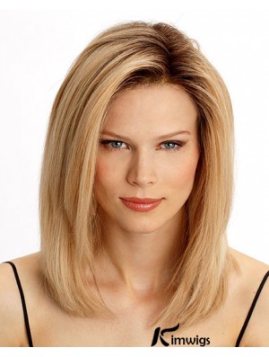 14 inch Blonde Shoulder Length Layered Straight Amazing Lace Wigs