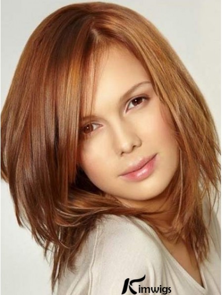 Monofilament Large Wigs With Lace Front Shoulder Length Auburn Color