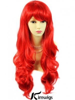 Hot Sale Real Hair Long Wavy With Bangs 24 Inches Red Wigs 