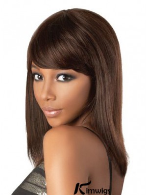 Perfect 18 inch Brown Shoulder Length With Bangs Straight Lace Wigs