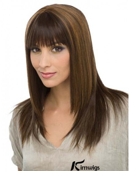 With Bangs Modern Straight Brown Long Real Hair Wigs
