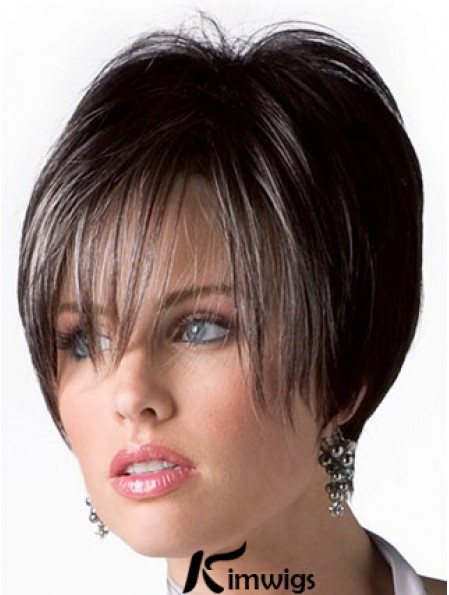 Boycuts Trendy Straight Brown Short Real Hair Wigs