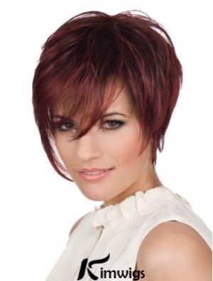 Real Hair Mono Top Piece Lace Front Cropped Length Red Color