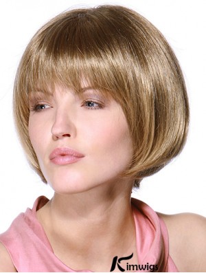 Layered Bob 100% Hand Tied Blonde Color Straight Style Chin Length Real Hair Wigs