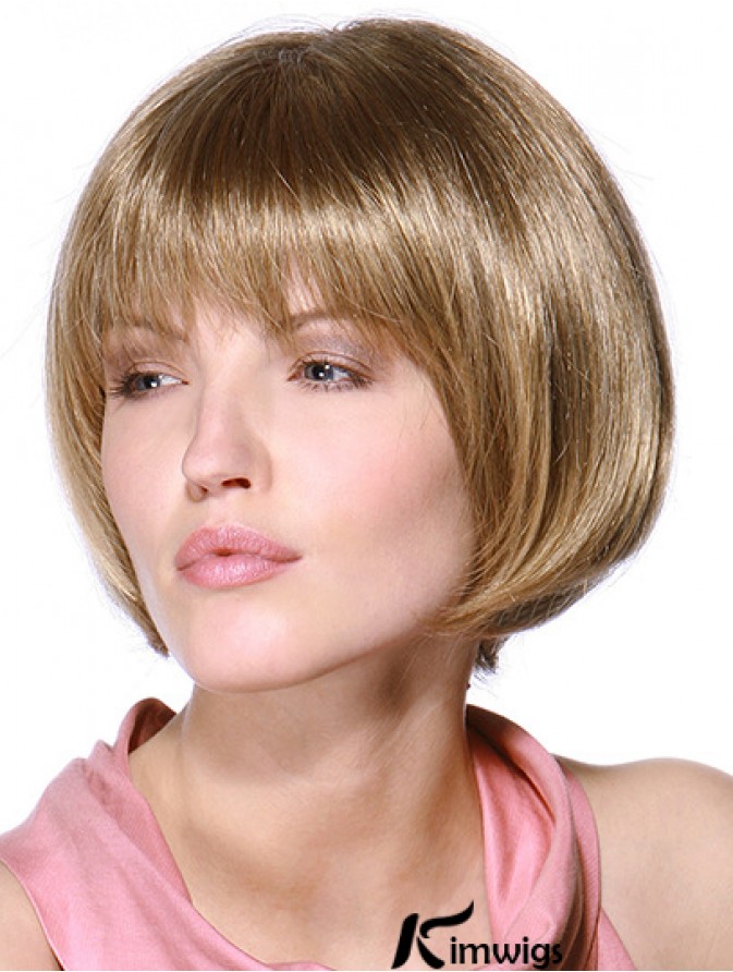 Layered Bob 100 Hand Tied Wigs Blonde Color Straight Style Chin